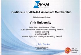  Chứng nhận Trường Đại học Vinh là thành viên của Mạng lưới Đảm bảo chất lượng các trường đại học ASEAN (AUN-QA)
